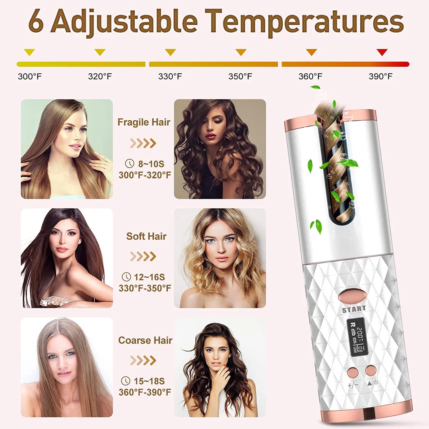 Rechargeable Automatic Hair Curler – Cordless, Ceramic & LCD Display