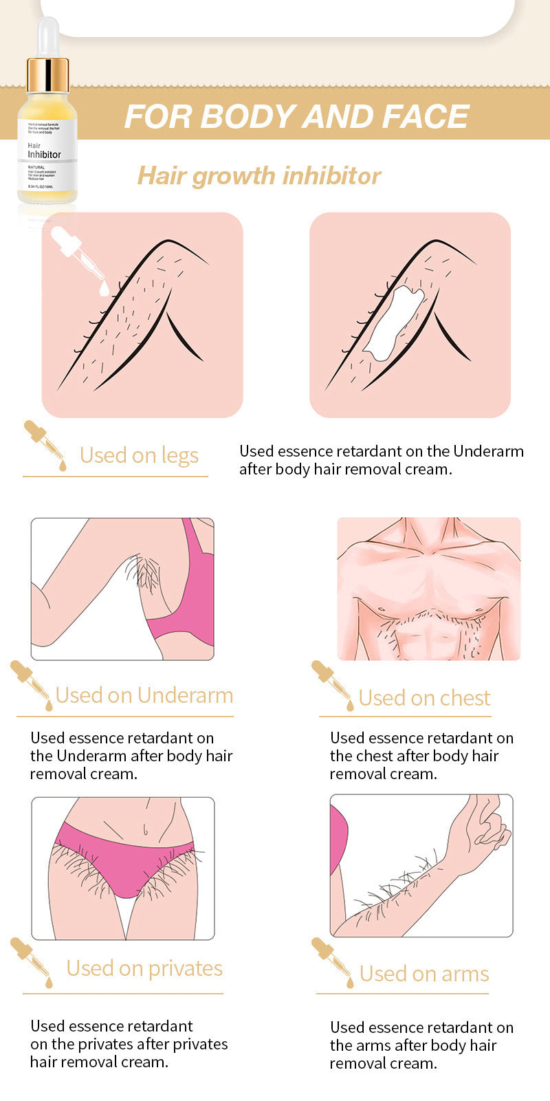 Depilatory Solution – Hair Inhibitor Serum (Mild Formula, 10ml Dropper Bottle)