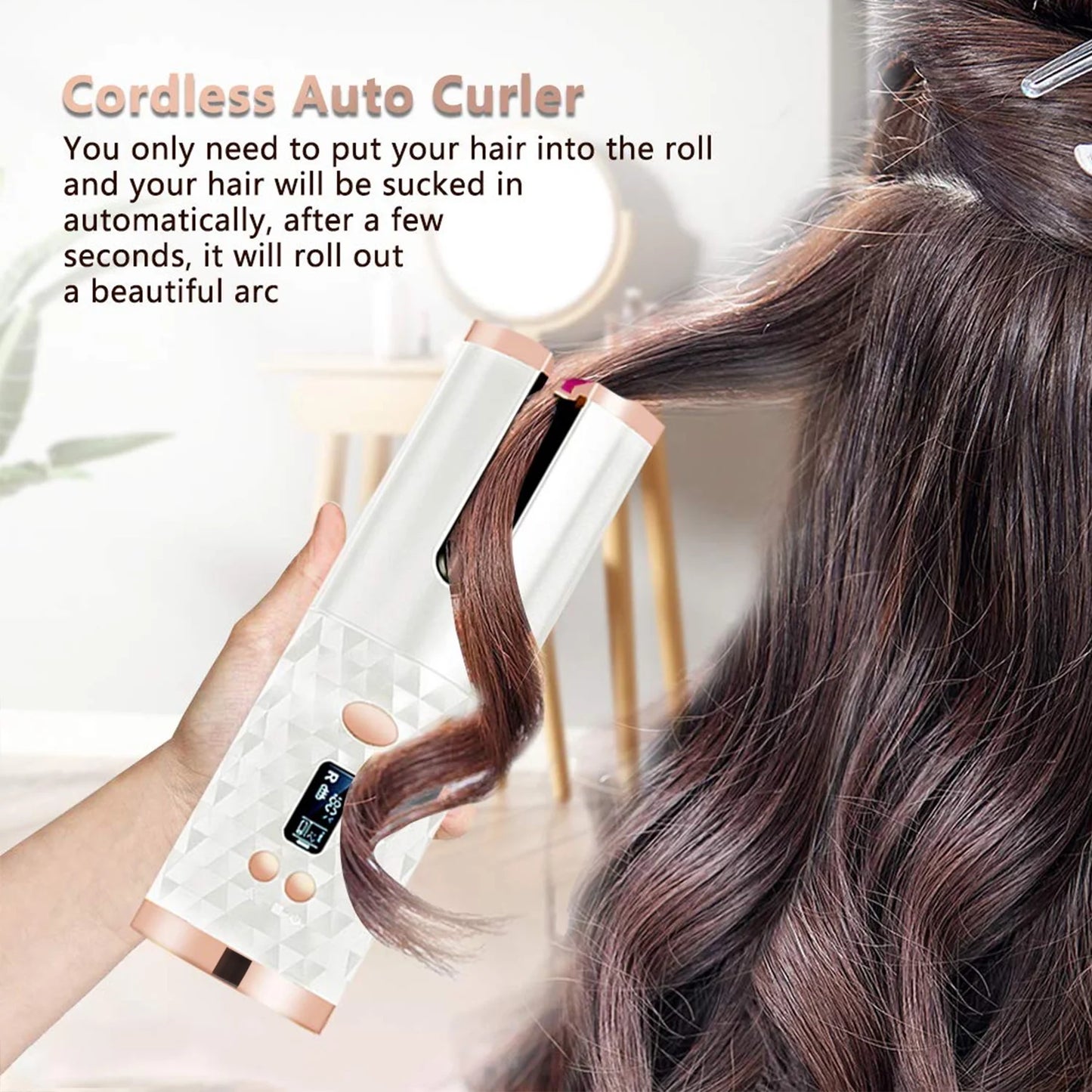 Rechargeable Automatic Hair Curler – Cordless, Ceramic & LCD Display