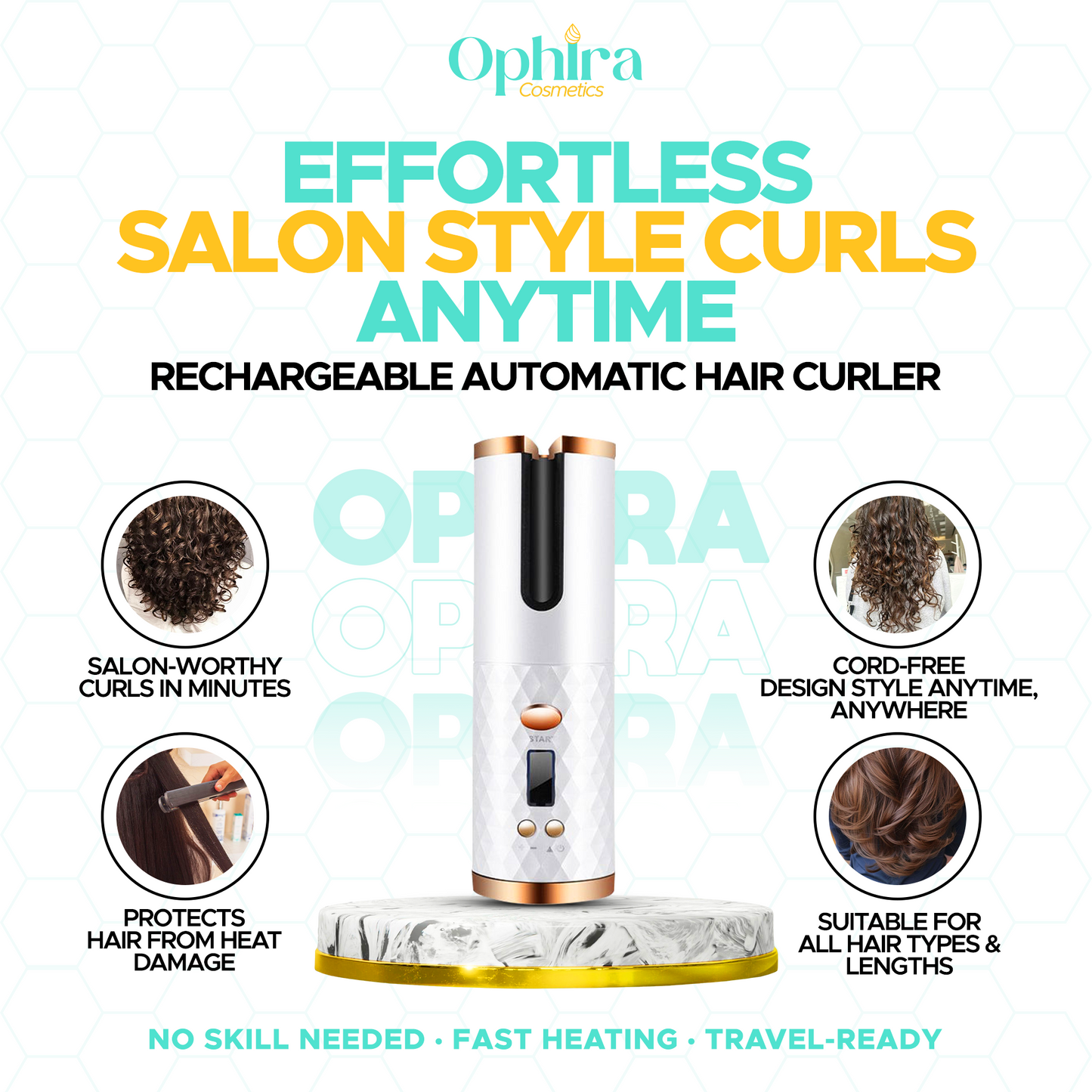 Rechargeable Automatic Hair Curler – Cordless, Ceramic & LCD Display