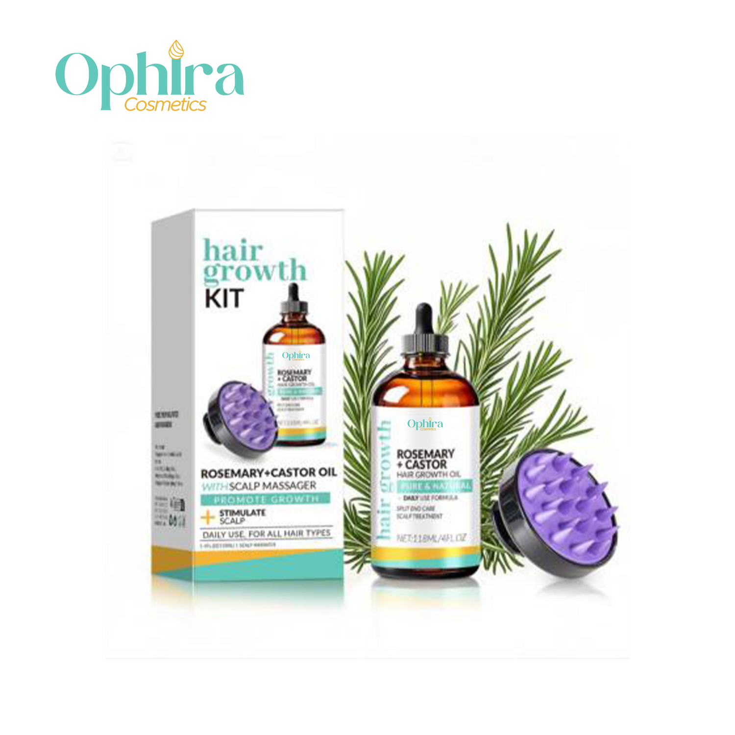 Ophira Cosmetics™ – Hair Growth Oil & Anti-Loss Treatment (118ml) + Scalp Massage Brush